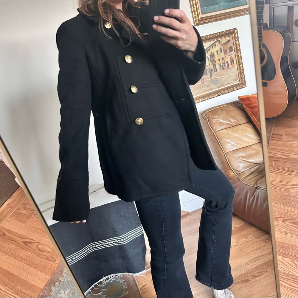 Marc Jacobs Black Coat with Gold military vintage style gold buttons s 2 - Picture 5 of 12